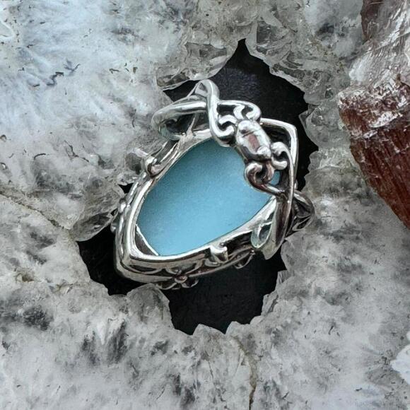 Carolyn Pollack Sterling Faceted Marquise Amazonite Split Shank Size 5 Dome Ring - Picture 6 of 10